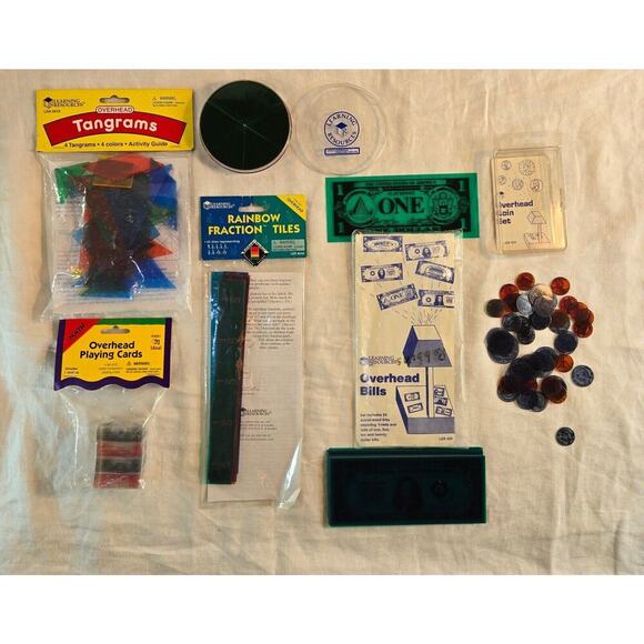 Learning Resources Overhead‎ Projector Math Tangrams Cash Coins Fractions Cards - Picture 1 of 16